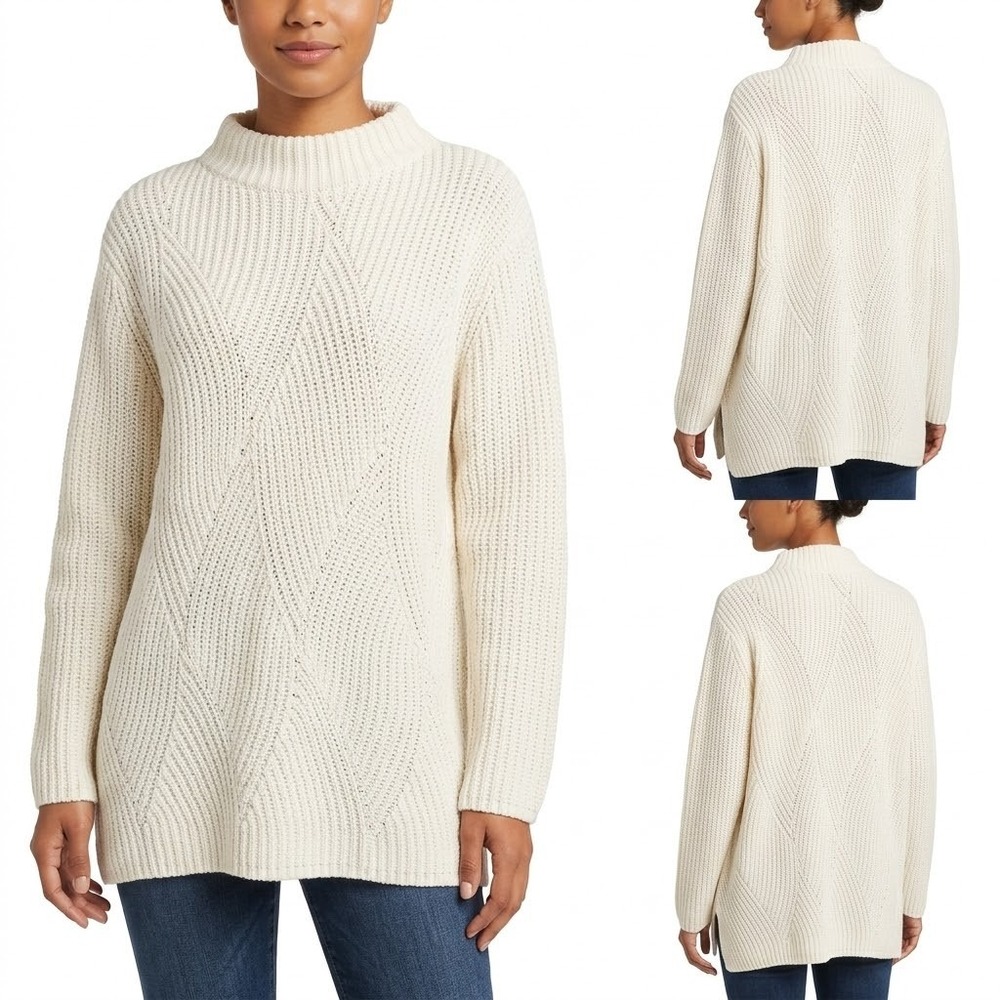 J. Jill Chenille Sweater Womens 2X Ivory Tunic Mock Neck Textured Knit Casual